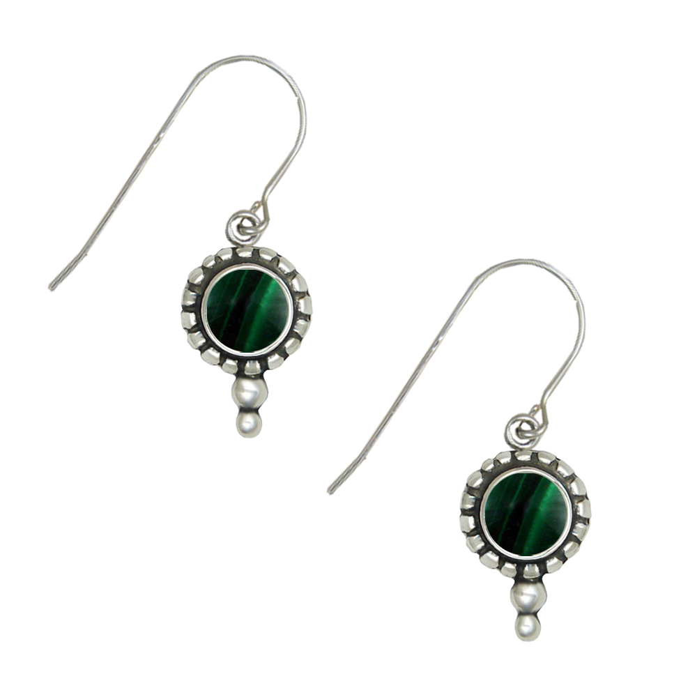 Sterling Silver Little Malachite Gemstone Drop Dangle Earrings